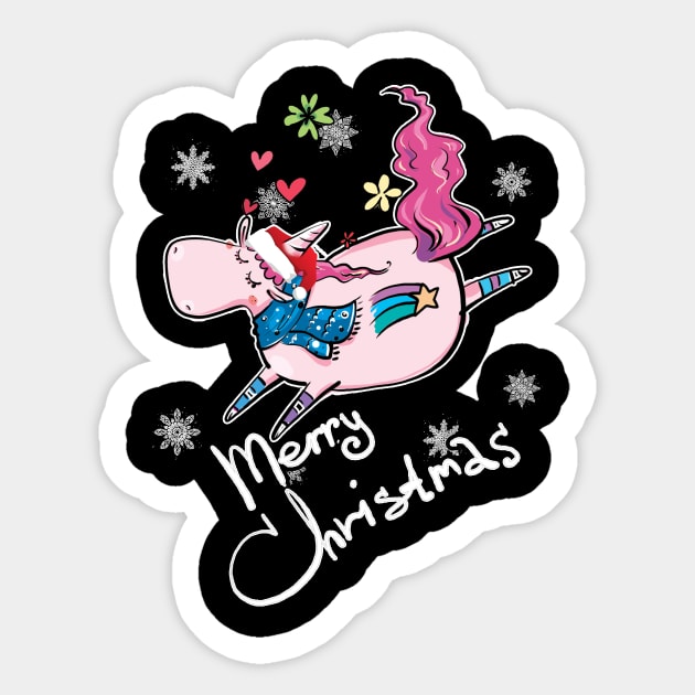 Christmas Unicorn Snowflake Holiday Gifts Girls Kids Women Sticker by BuzzTeeStore